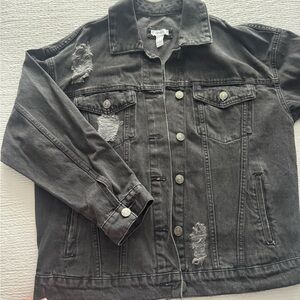 Forever 21 Distressed Black Denim Jacket